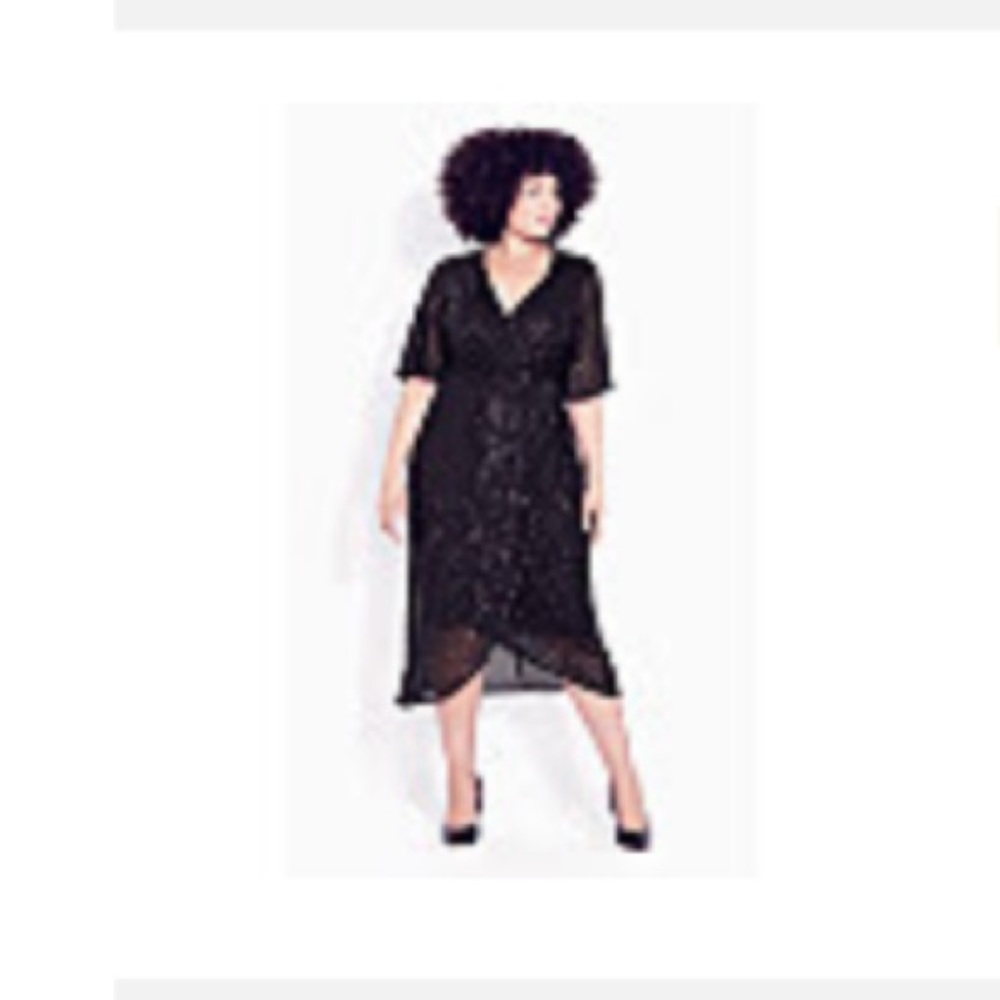 Avenue Black Sequin Wrap Dress, size 18